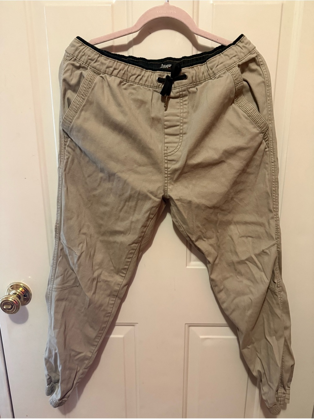 Men's Plugg Drawstring Joggers in Khakis size medium
